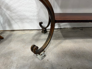 Vintage World Map Trunk-Style Console Table with Iron Scroll Legs