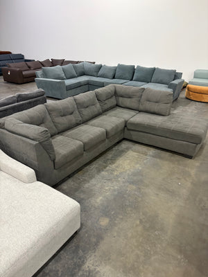 Gray ASHLEY Chaise Sectional w/ Stitching
