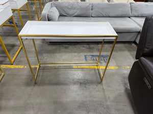 Modern White & Gold Console Table with Raised Tray Top