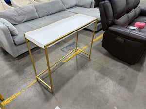 Modern White & Gold Console Table with Raised Tray Top