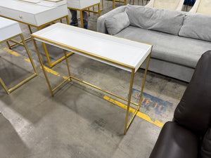Modern White & Gold Console Table with Raised Tray Top