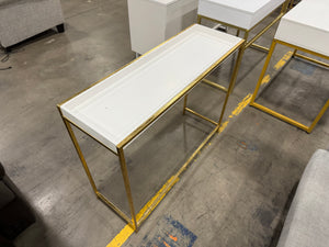 Modern White & Gold Console Table with Raised Tray Top