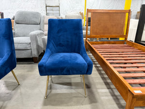 Modern Royal Blue Velvet Accent Chair with Gold Legs