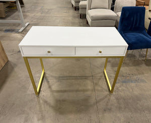 Modern White & Gold Writing Desk with 2 Drawers