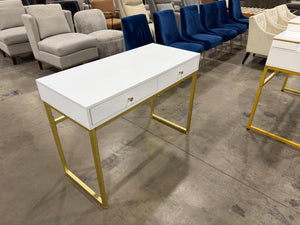 Modern White & Gold Writing Desk with 2 Drawers
