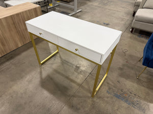 Modern White & Gold Writing Desk with 2 Drawers