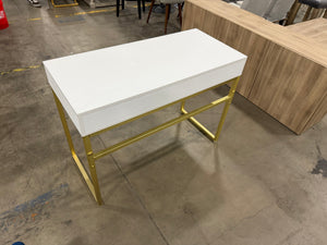Modern White & Gold Writing Desk with 2 Drawers