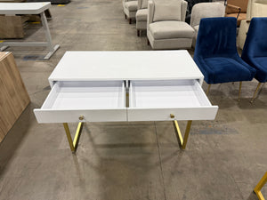 Modern White & Gold Writing Desk with 2 Drawers