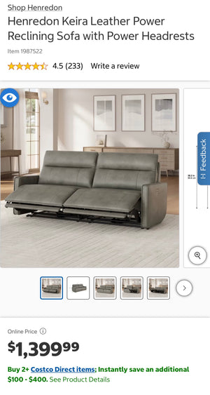 Henredon Keira Leather Power Reclining Sofa with Power Headrests