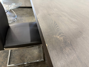 Modern Gray Dining Table Set with 6 Black Leather Chairs & Chrome Legs