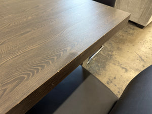 Modern Gray Dining Table Set with 6 Black Leather Chairs & Chrome Legs