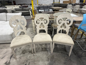 Set of 3 French Country Distressed Wood Dining Chairs with Upholstered Seats