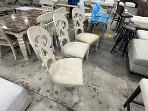 Set of 3 French Country Distressed Wood Dining Chairs with Upholstered Seats