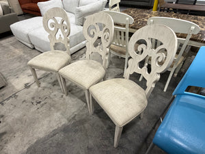 Set of 3 French Country Distressed Wood Dining Chairs with Upholstered Seats