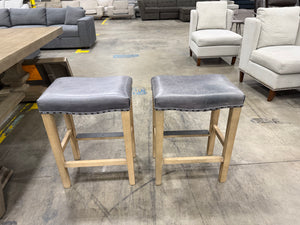 Set of 2 Rustic Leather Counter Stools with Nailhead Trim