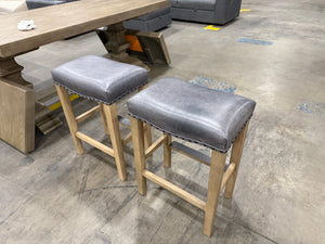 Set of 2 Rustic Leather Counter Stools with Nailhead Trim