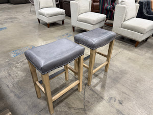 Set of 2 Rustic Leather Counter Stools with Nailhead Trim