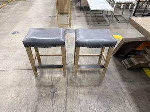 Set of 2 Rustic Leather Counter Stools with Nailhead Trim