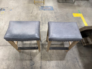Set of 2 Rustic Leather Counter Stools with Nailhead Trim