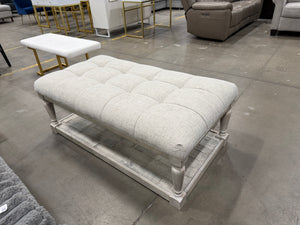 Farmhouse Tufted Upholstered Bench with Distressed Wood Shelf