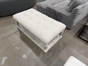 Farmhouse Tufted Upholstered Bench with Distressed Wood Shelf