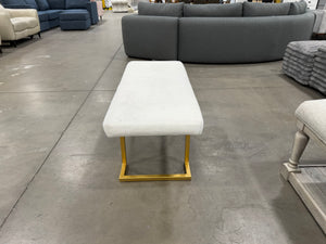 Modern White Bouclé Bench with Gold Geometric Legs