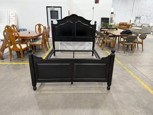 Traditional Black Wood Queen Bed Frame with Arched Headboard & Footboard