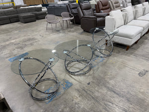 Modern Glass Coffee & End Table Set with Chrome Swirl Bases