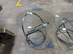 Modern Glass Coffee & End Table Set with Chrome Swirl Bases