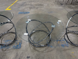 Modern Glass Coffee & End Table Set with Chrome Swirl Bases