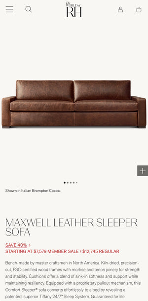 Restoration Hardware American Leather Sleeper Sofa