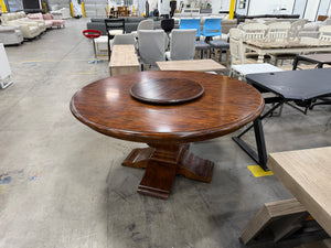 Large Round Wood Pedestal Dining Table with Lazy Susan