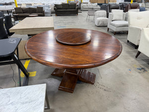 Large Round Wood Pedestal Dining Table with Lazy Susan