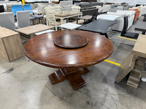 Large Round Wood Pedestal Dining Table with Lazy Susan