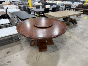 Large Round Wood Pedestal Dining Table with Lazy Susan