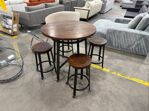 Rustic Industrial Round Counter-Height Dining Table Set with 4 Backless Stools