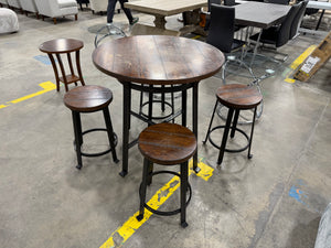 Rustic Industrial Round Counter-Height Dining Table Set with 4 Backless Stools