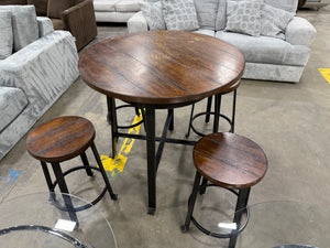 Rustic Industrial Round Counter-Height Dining Table Set with 4 Backless Stools