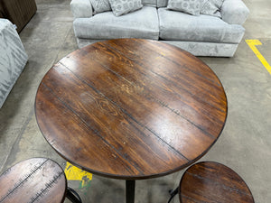 Rustic Industrial Round Counter-Height Dining Table Set with 4 Backless Stools