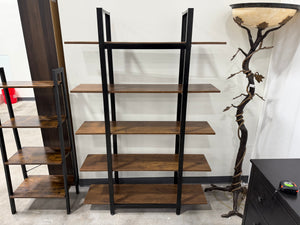 2 Industrial 5-Tier Wood & Black Metal Bookshelf / Display Shelf
