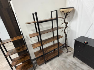 2 Industrial 5-Tier Wood & Black Metal Bookshelf / Display Shelf