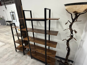 2 Industrial 5-Tier Wood & Black Metal Bookshelf / Display Shelf