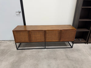 Mid-Century Modern Rattan Cane 4-Door Media Console / Sideboard