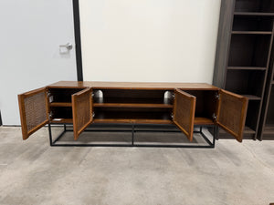 Mid-Century Modern Rattan Cane 4-Door Media Console / Sideboard
