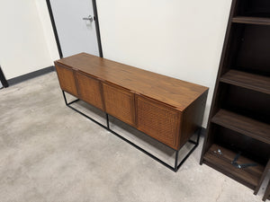Mid-Century Modern Rattan Cane 4-Door Media Console / Sideboard