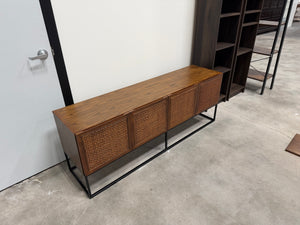 Mid-Century Modern Rattan Cane 4-Door Media Console / Sideboard