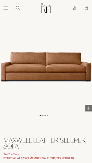 RH Maxwell Leather Queen Sleeper Sofa 84" – Yukon Trail Cognac | American Leather Comfort Sleeper