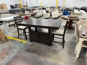 Counter-Height Dining Table with Storage Pedestal Base & Upholstered Chairs