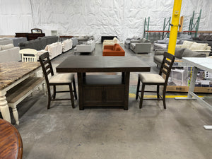 Counter-Height Dining Table with Storage Pedestal Base & Upholstered Chairs