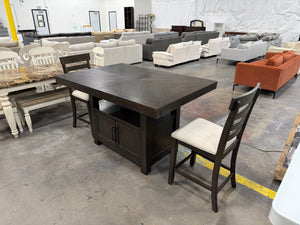 Counter-Height Dining Table with Storage Pedestal Base & Upholstered Chairs